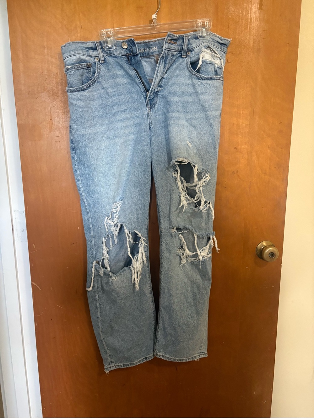 American Eagle Outfitters Light Blue Distressed Straight Leg Jeans